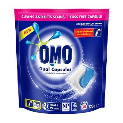 3 x Omo Dual With Built In Pre-Treaters Laundry Liquid Capsules (30 Pack) 723g